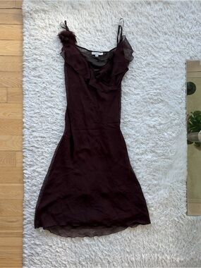 Jill Stuart Dark Brown Ruffle Slip Dress Size 4
